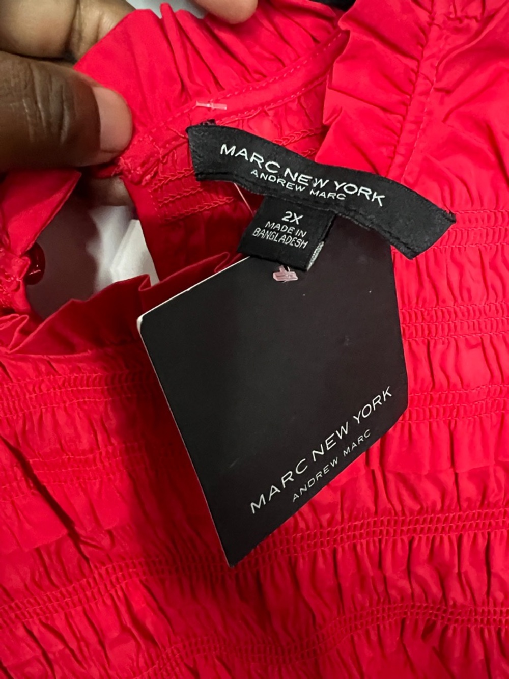 Marc New York Womens Bright Red Ruffle Sleeve Smocked Top 2XL - Picture 2 of 8